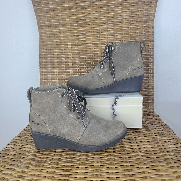 Eddie Bauer Evanesce Boots Suede Leather Wedge Lace-Up Wedge Gray Size 6 - Picture 2 of 13